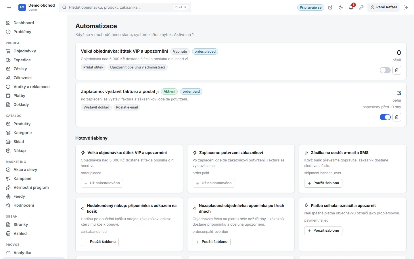 Administrace Buyshop – Automatizace (Světlý režim)