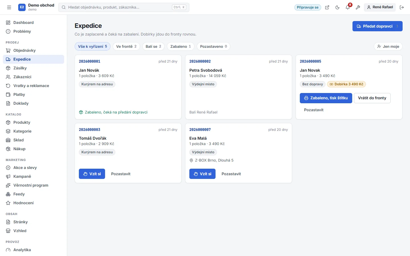 Administrace Buyshop – Expedice (Světlý režim)